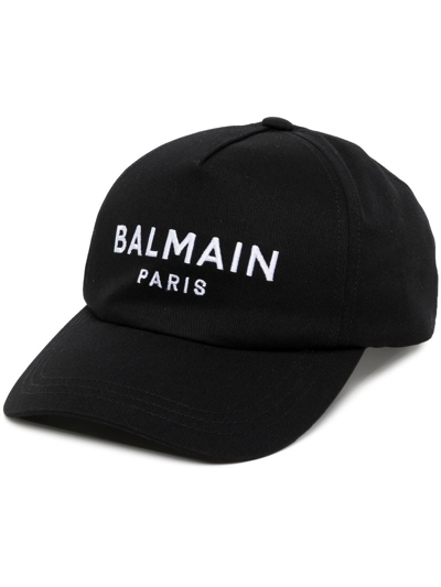 Shop Balmain Embroidered-logo Cotton Cap In Schwarz