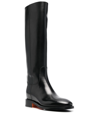 Shop Santoni Knee-length Leather Boots In Black