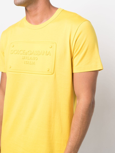Shop Dolce & Gabbana Logo-embossed Cotton T-shirt In Yellow