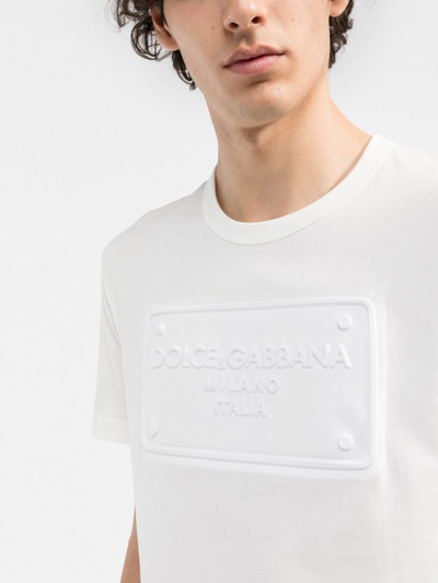 Shop Dolce & Gabbana Logo-embossed Cotton T-shirt In Weiss