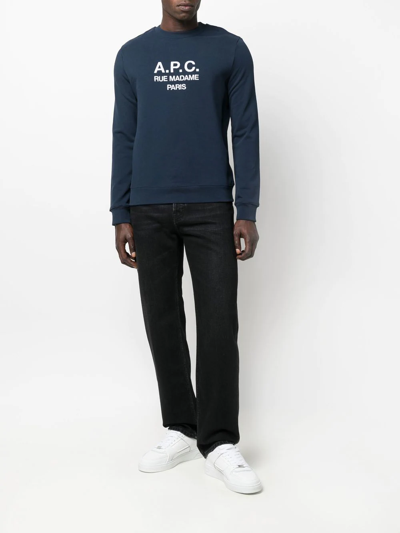 Shop Apc Organic-cotton Logo Print Sweatshirt In Blue