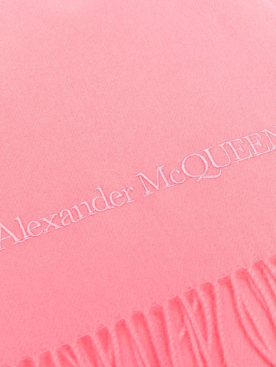 Alexander Mcqueen Tasselled Logo-embroidered Scarf In Rosa