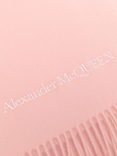 Shop Alexander Mcqueen Fringed Logo-embroidered Scarf In Rosa