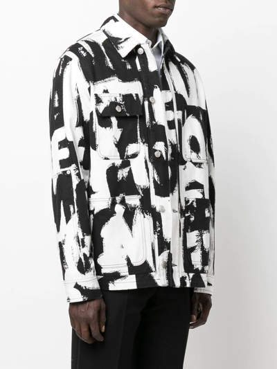 Alexander Mcqueen Exploded Graffiti Denim Overshirt In Black