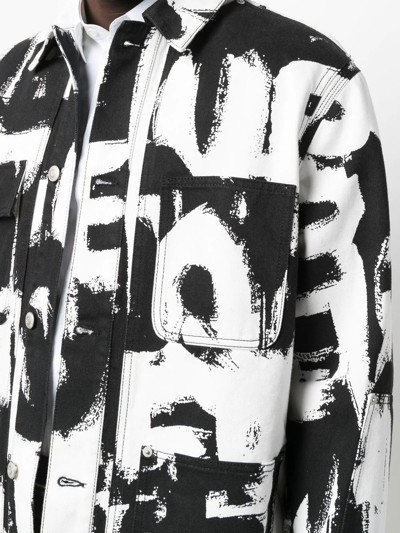 Alexander Mcqueen Exploded Graffiti Denim Overshirt In Black