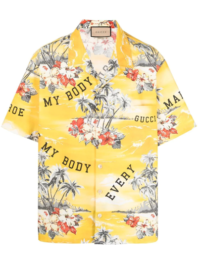 Shop Gucci Palm Tress Print Short-sleeved Shirt In Gelb