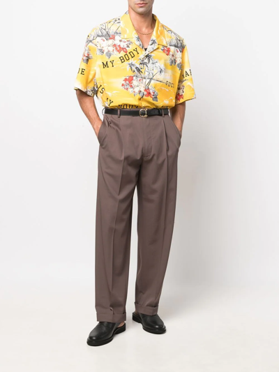 Shop Gucci Palm Tress Print Short-sleeved Shirt In Gelb