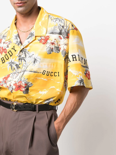 Shop Gucci Palm Tress Print Short-sleeved Shirt In Gelb