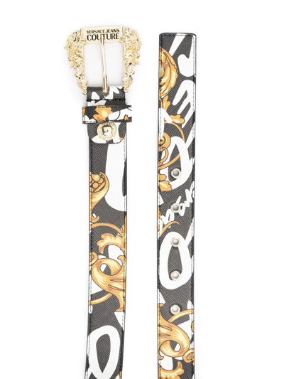 Shop Versace Jeans Couture Baroque Pattern-print Leather Belt In Schwarz
