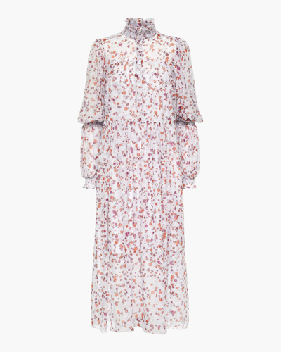 Shop Dorothee Schumacher Drapy Softness Smocked Midi Dress In Shiny Liberty Millefleur/white