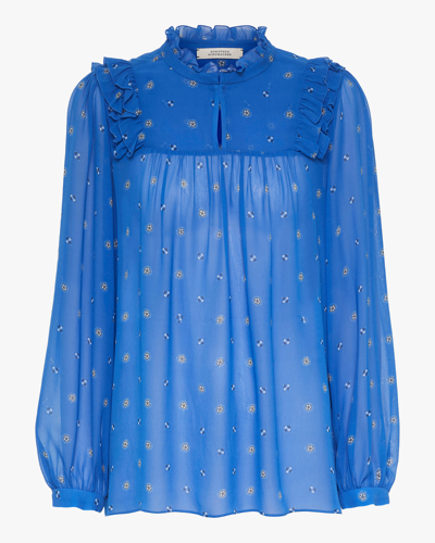 Shop Dorothee Schumacher Something Blue Balloon-sleeve Georgette Blouse In Blue Tie Print