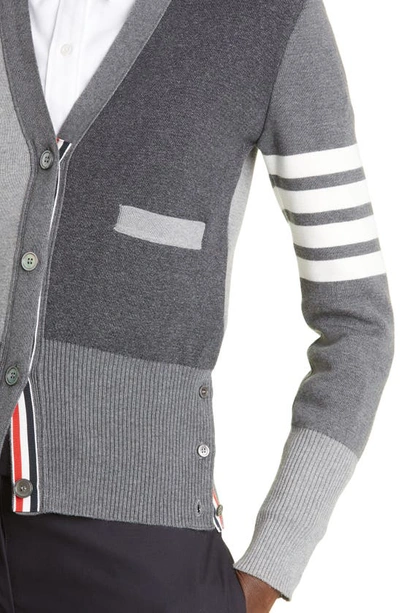 Shop Thom Browne Colorblock 4-bar Cotton Cardigan In Tonal Grey