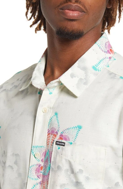 Shop Volcom Star Shields Short Sleeve Button-up Shirt In Coconut