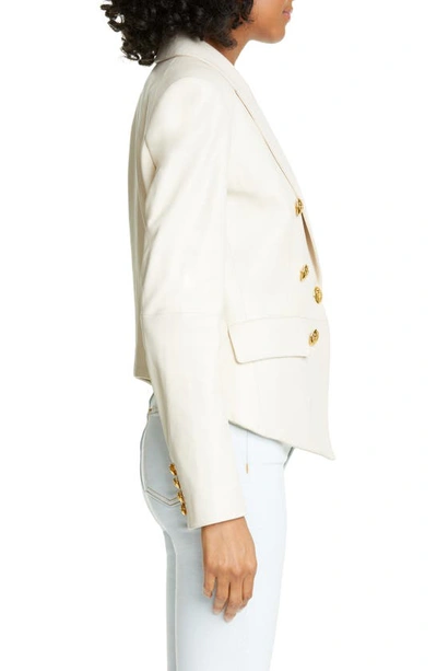 Shop Veronica Beard Cooke Leather Dickey Jacket In Ivory