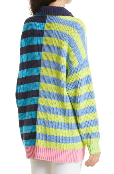 Shop Staud Hampton Colorblock Stripe Quarter Zip Pullover In Summer Stripe Multi