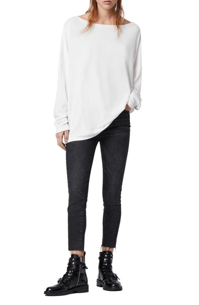 Shop Allsaints Rita Boatneck Long Sleeve Oversize T-shirt In Chalk White