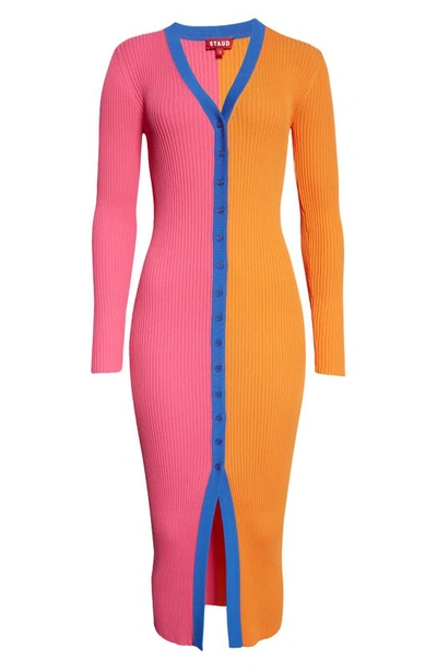 Shop Staud Shoko Colorblock Sweater In Magenta/ Tangerine/ Royal