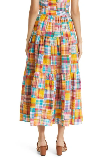 STAUD BIRKENSTOCK + STAUD SEA PATCHWORK PLAID PRINT MAXI SKIRT 