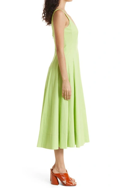 Shop Staud Wells Stretch Cotton Poplin Midi Fit & Flare Dress In Lime