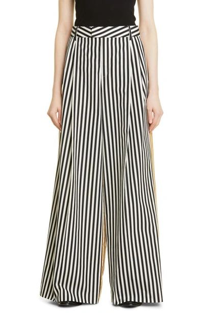 Shop Partow Rhett Mixed Stripe Cotton Wide Leg Pants In Black Stripe Combo