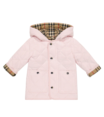 Shop Burberry Baby Quilted Jacket In Alabaster Pink