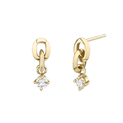Shop Lizzie Mandler Xs Link Drop Earrings With Prong Diamonds In Yellow Gold,white Diamonds