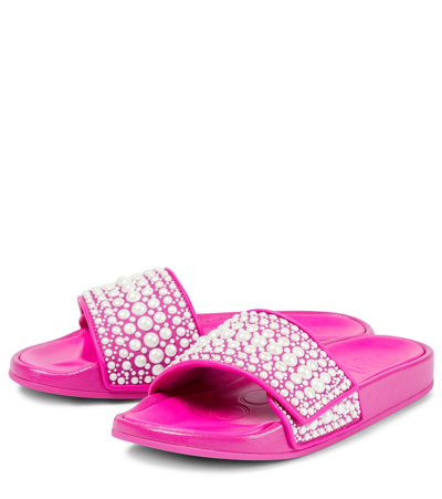 Shop Jimmy Choo Fitz Embellished Slides In V Fuchsia