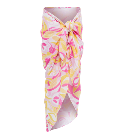 Shop Alexandra Miro Printed Cotton Sarong In Pink Yellow Swirl Print