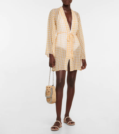 Shop Alexandra Miro Checked Minidress In Yellow Gingham