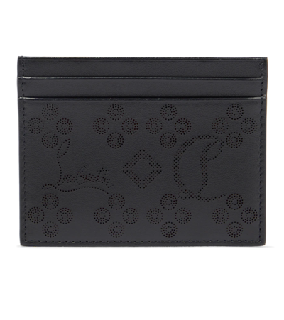 Shop Christian Louboutin Kios Perforated Leather Card Holder In Black