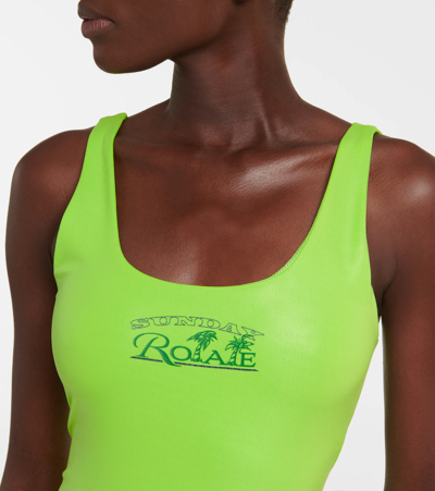 Rotate Birger Christensen Cismione Logo Swimsuit In Green Flash