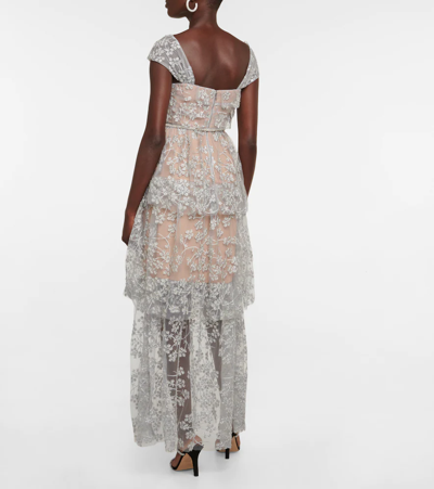 Shop Self-portrait Embroidered Embellished Maxi Dress In Silver