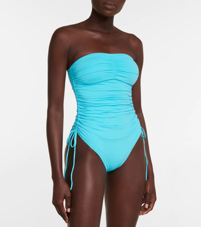Shop Melissa Odabash Sydney Ruched Swimsuit In Aqua