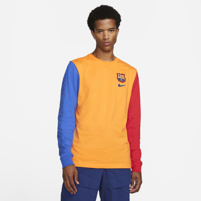 Shop Nike Men's  Fc Barcelona Long-sleeve Soccer T-shirt In Orange
