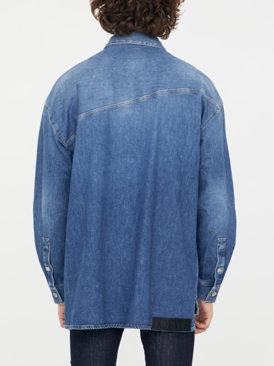 Shop Loewe Asymmetrical Denim Shirt In Light Blue