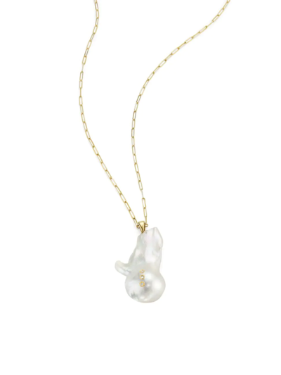 Shop Paige Novick Women's 18k-gold-vermeil-plated, Diamond & Baroque Pearl Necklace In Yellow Gold