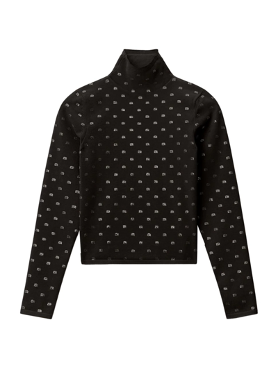 Shop Alexander Wang Women's Crystal Logo Turtleneck Sweater In Black