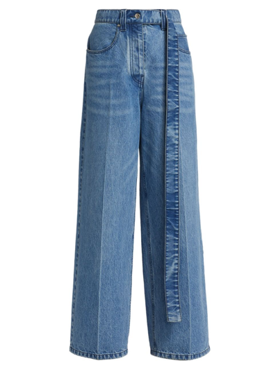 Shop Alexander Wang Women's Raver High-rise Belted Wide-leg Jeans In Medium Marbled Indigo