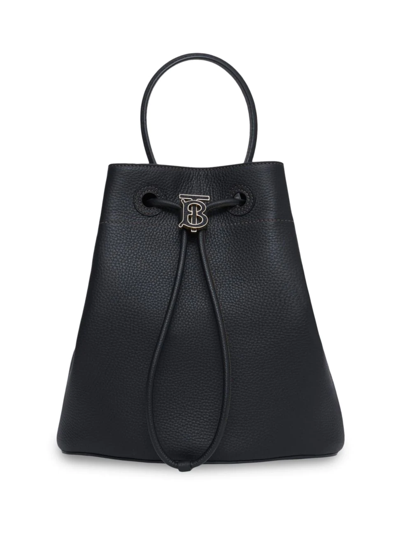 Shop Burberry Women's Small Grainy Leather Tb Bucket Bag In Black