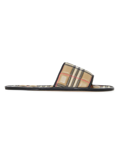 Shop Burberry Women's Check Quilted Lambskin Slides In Archive Beige