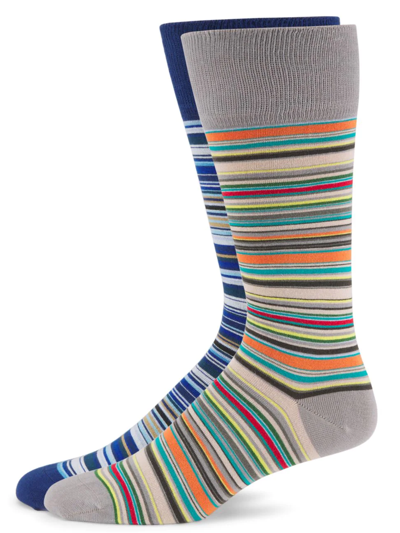 Shop Paul Smith Men's Striped Crewsocks 2-pack In Neutral