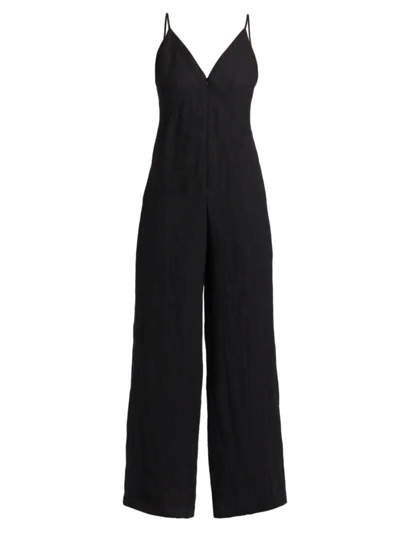Shop Rivet Utility Women's Foxy Silk-blend Wide-leg Jumpsuit In Black Linen