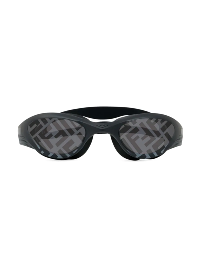 Shop Fendi Men's Ff Logo Print Cap & Swim Goggles 2-piece Set In Black