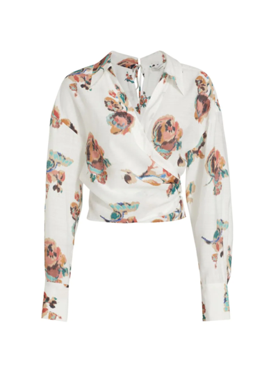 Shop Vince Women's Ikat Floral Wrap Shirt In Optic White