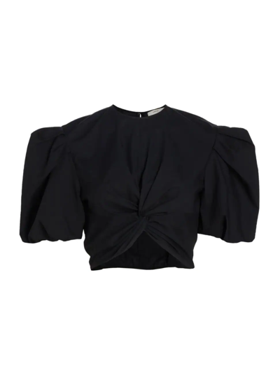 Shop Vince Women's Cotton Puff-sleeve Blouse In Black