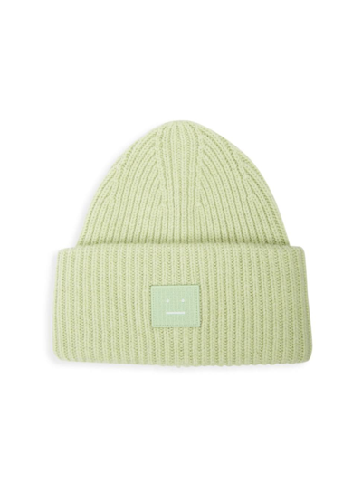 Shop Acne Studios Men's Face Pansy Wool Beanie In Pale Green