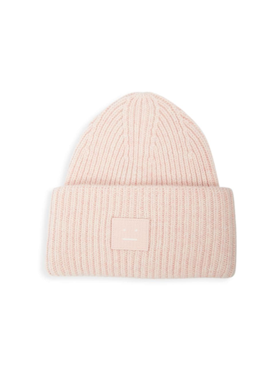 Shop Acne Studios Men's Face Pansy Wool Beanie In Faded Pink