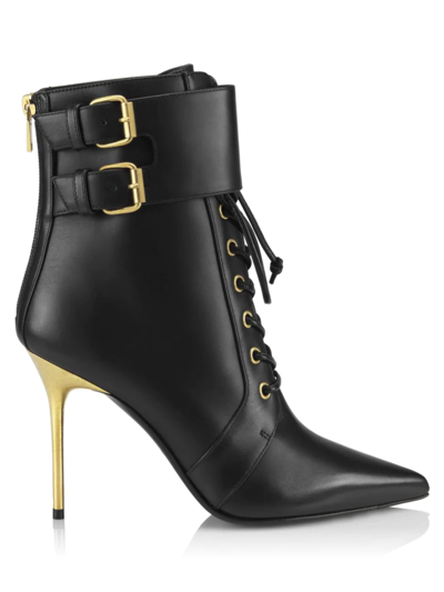 Shop Balmain Women's Leather Lace-up Ankle Boots In Black