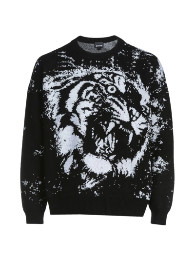 Shop Just Cavalli Men's Tiger Intarsia Pullover In Black Jacquard