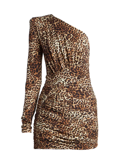 Shop Alexandre Vauthier Women's One-shoulder Leopard-print Minidress